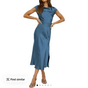 Chic Satin Midi Dress in Blue